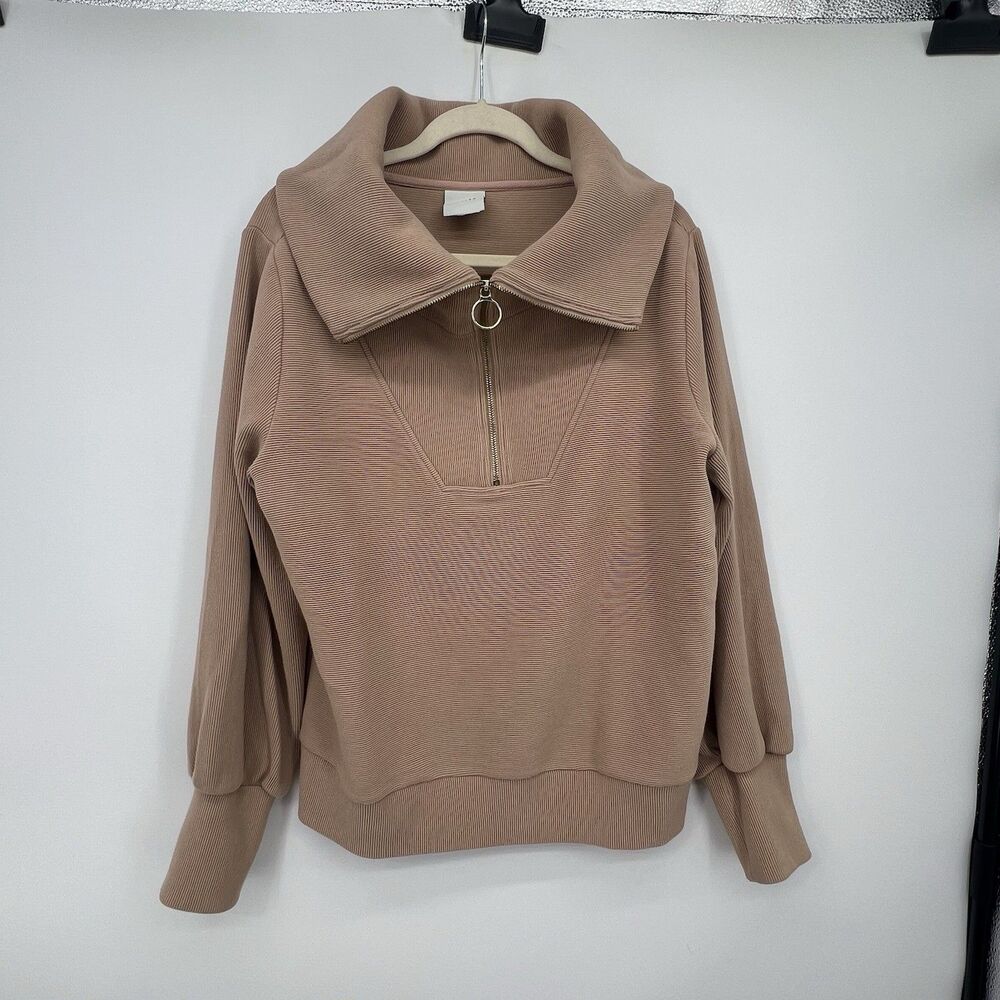 Varley Vine Ottoman Half Zip Pullover Size M Ribbed Tan Athleisure Oversized